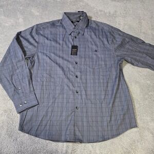 Axis LA Mens Large Button Down Shirt Blue Grey Grid Long Sleeve AF4705X ADM L
